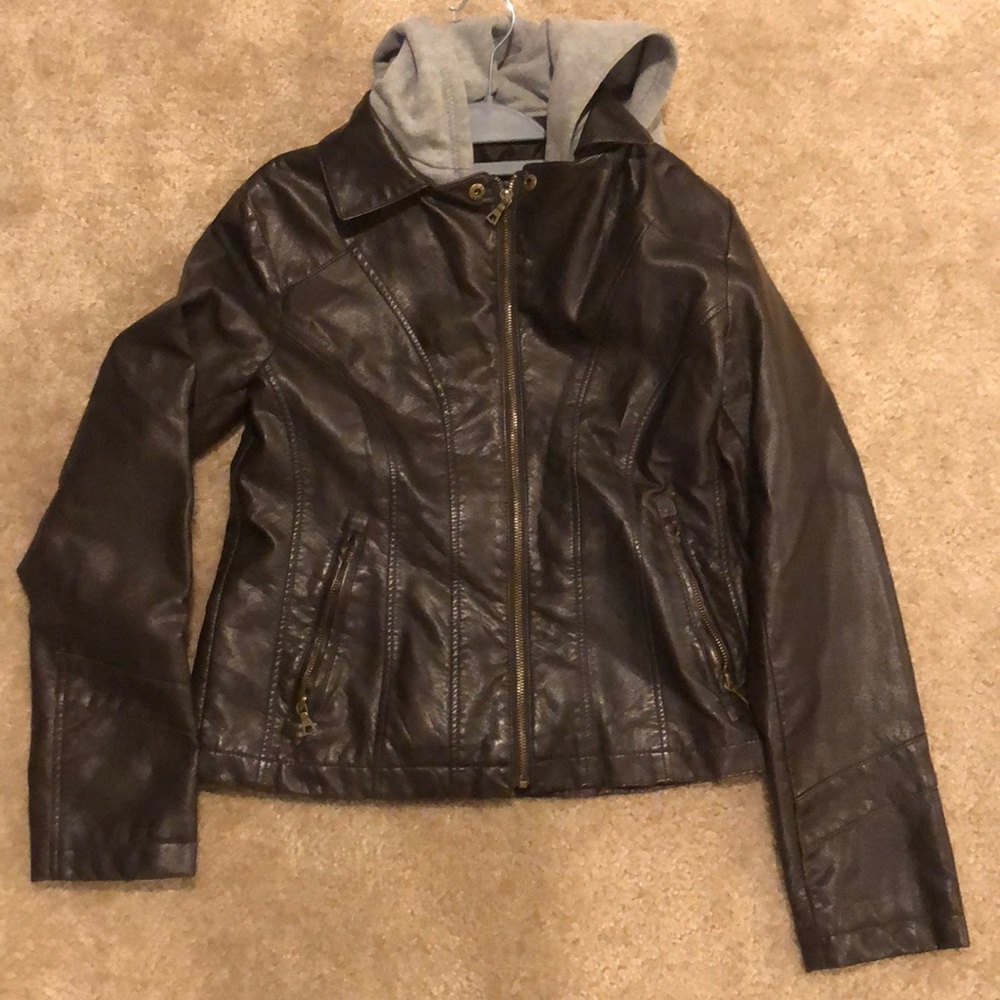 Giacca Brown Faux Leather Sweatshirt Jacket - Picture 3 of 5